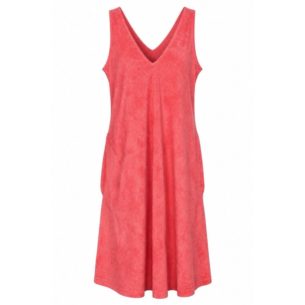 NWOT LAKE the Label Terry Cloth Sleeveless Dress Coral V Neck Beach Womens sz L